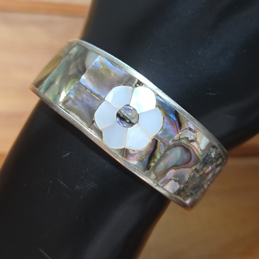Alpaca Silver Abalone & Mother Of Pearl Cuff Bracelet